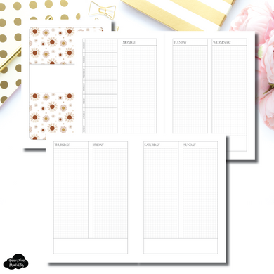 A5 Rings Size | Undated Vertical GRID Week on 4 Page Layout Printable Insert