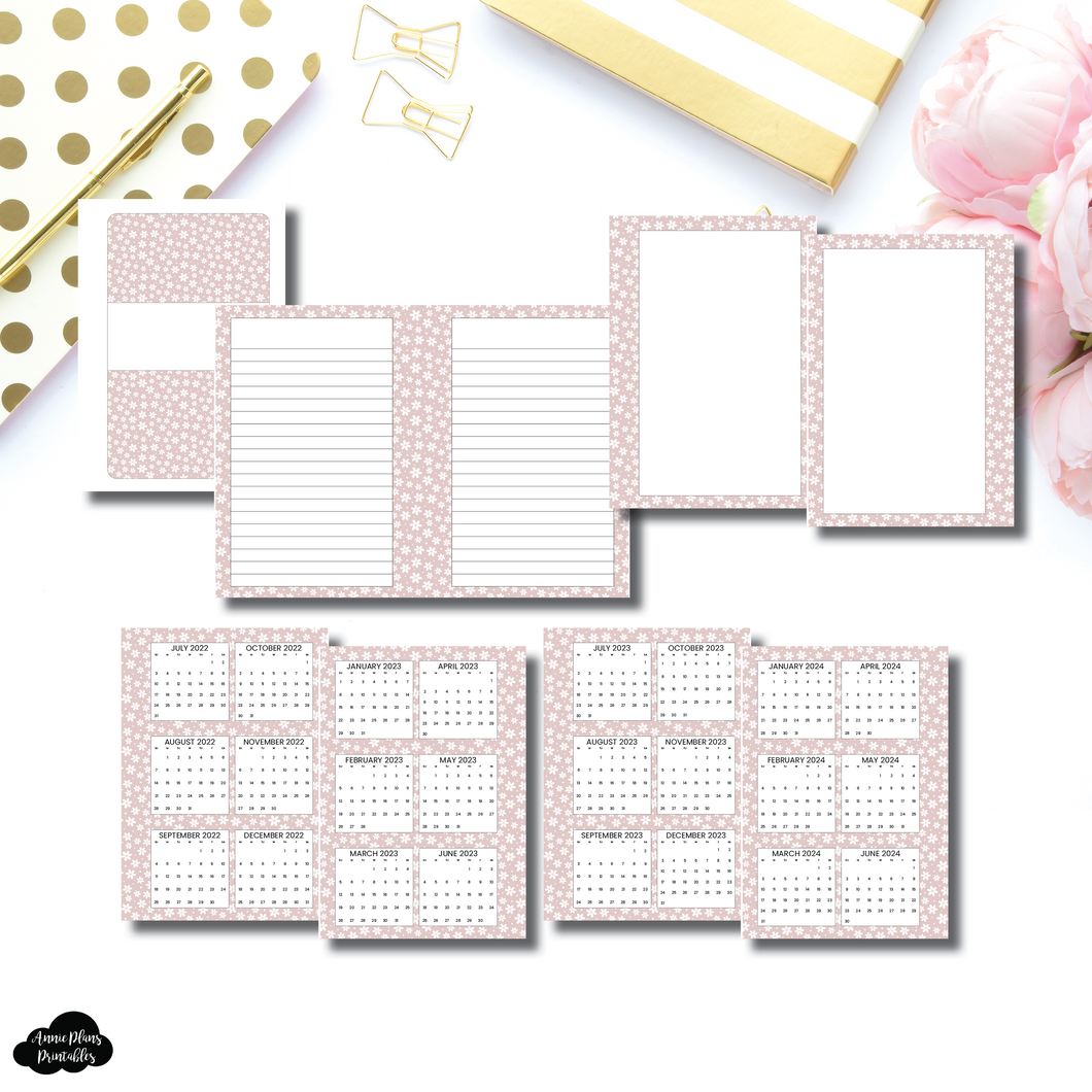 Pocket Plus Rings Size | Cute Blooms 3 in 1: 2022 - 2024 Academic Yearly Overviews + Sticky Note Dashboard + Lined Printable Insert