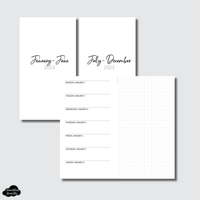 B6 Rings Size | 2023 Horizontal Week on 1 Page + GRID Printable Insert