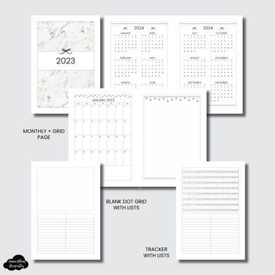 A5 Rings Size | 2023 Bow Monthly + Grid With Additional Pages Printable Insert