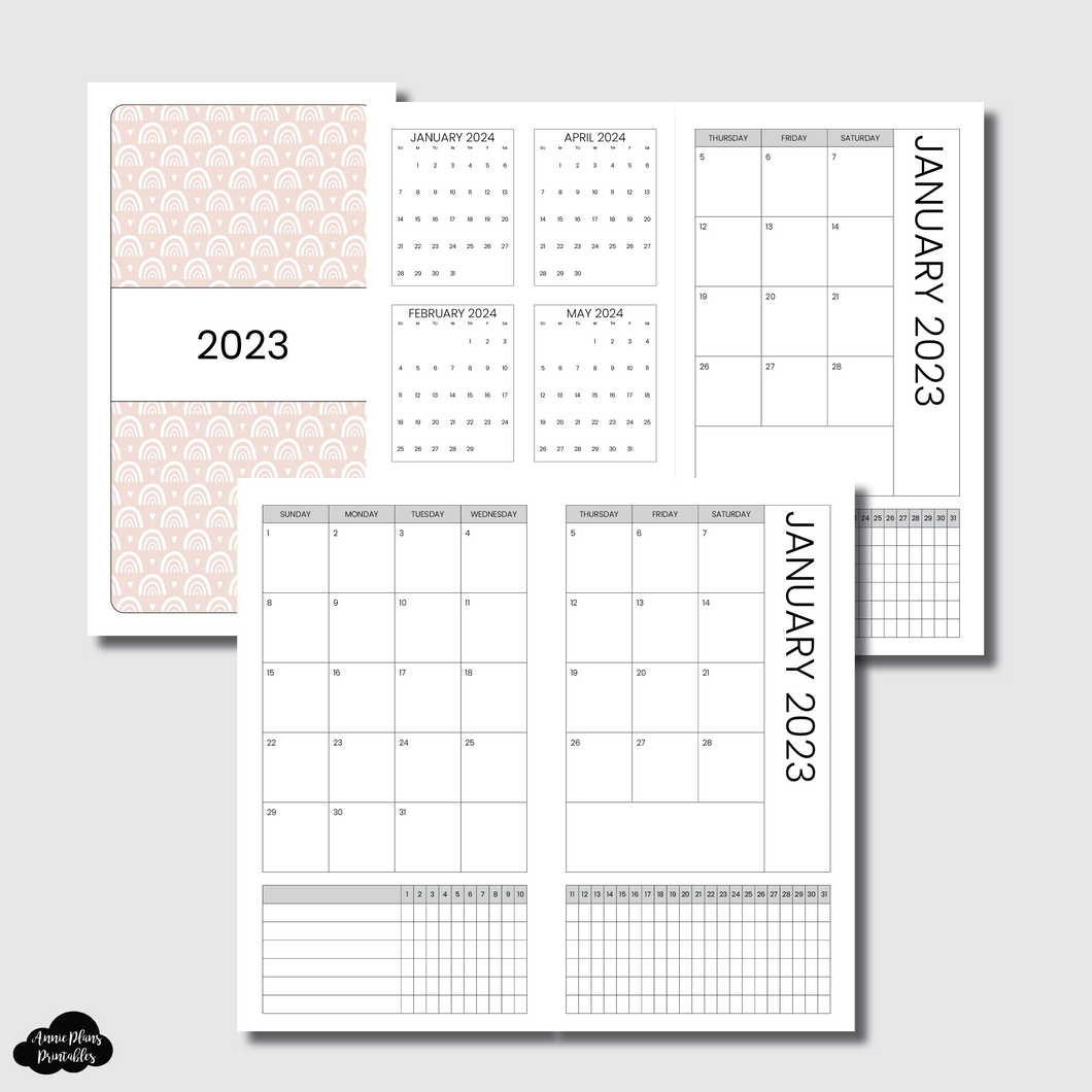 Personal TN Size | 2023 Monthly Calendar (SUNDAY Start) + TRACKER ON 2 PAGES PRINTABLE INSERT