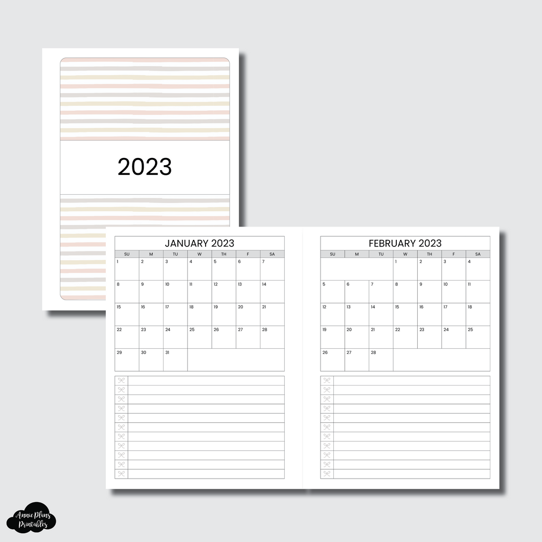 B6 Rings Size | 2023 Single Page Monthly + Lists Printable Insert