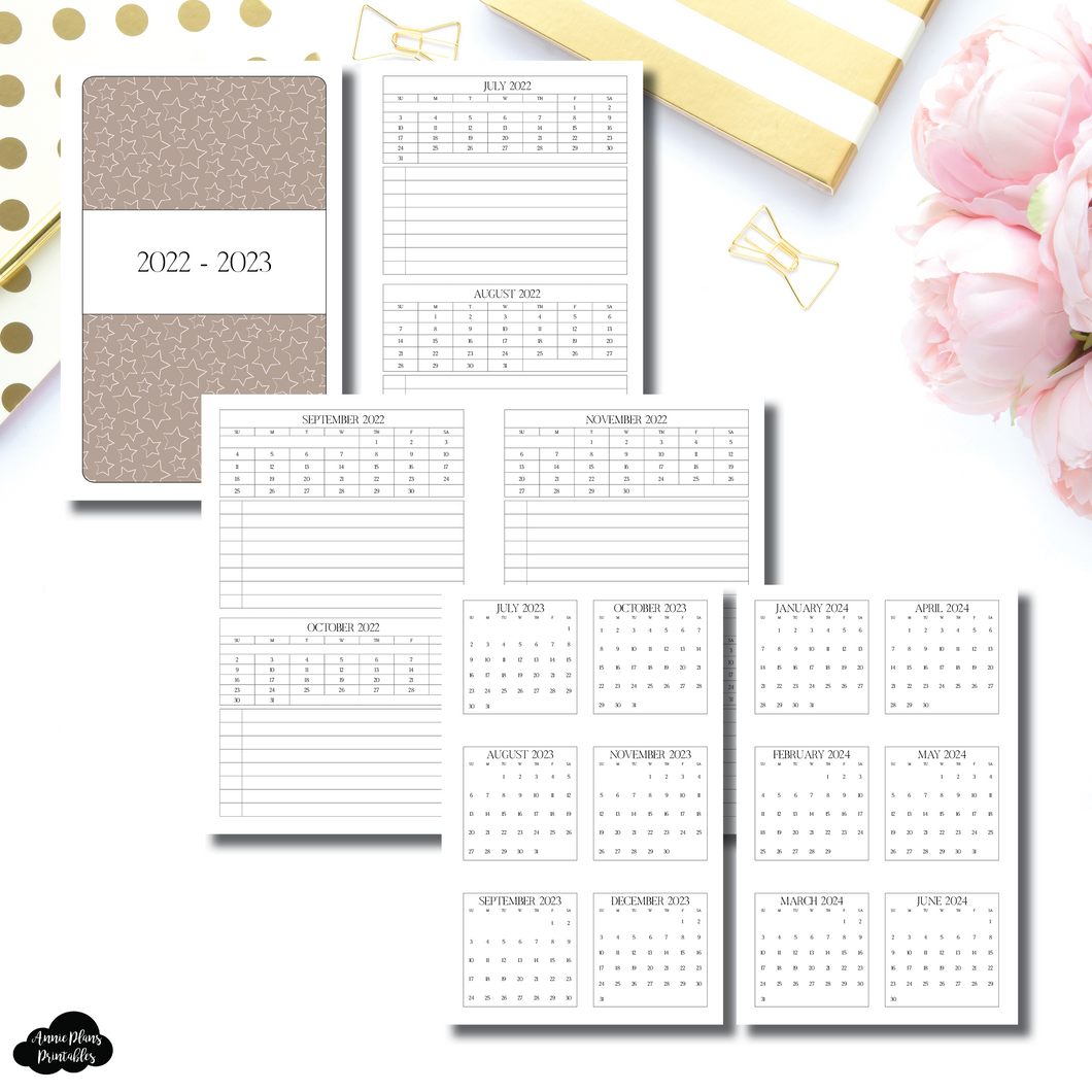 Pocket TN Size | 2022 - 2023 Academic 2 Month on a Page with Important Dates PRINTABLE INSERT