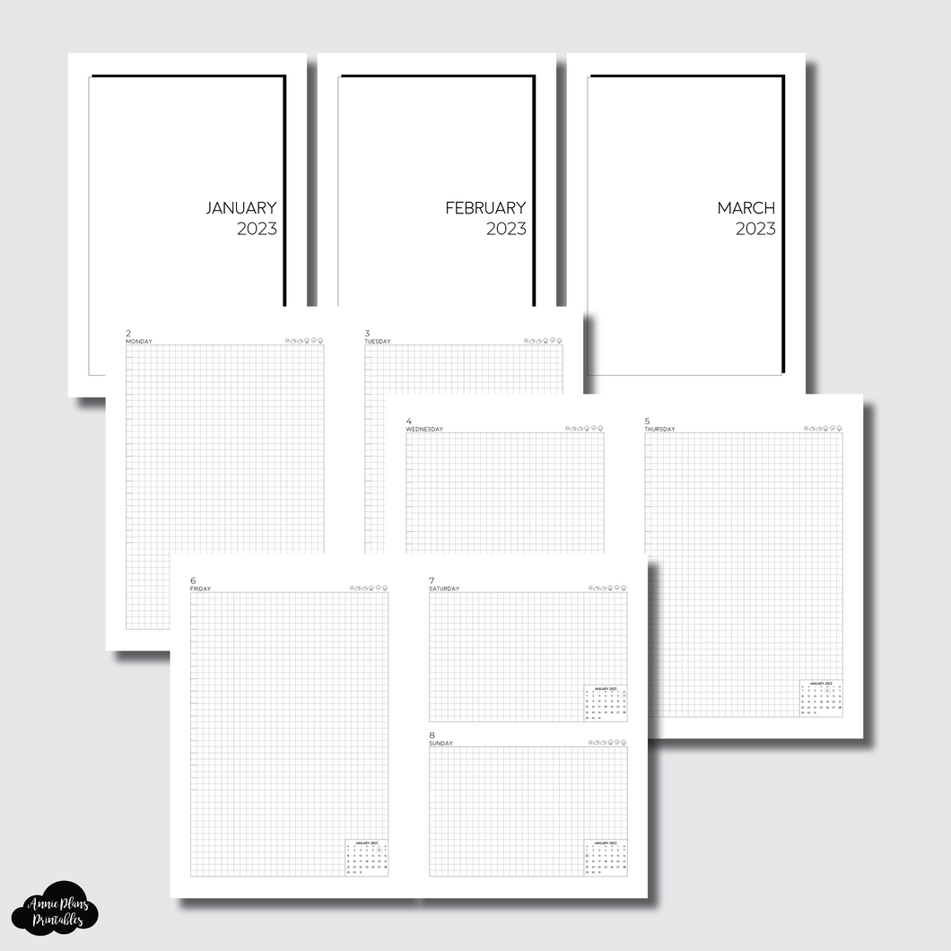 A5 Rings Size | JAN - MAR 2023 EASY GRID DAILY Printable Insert