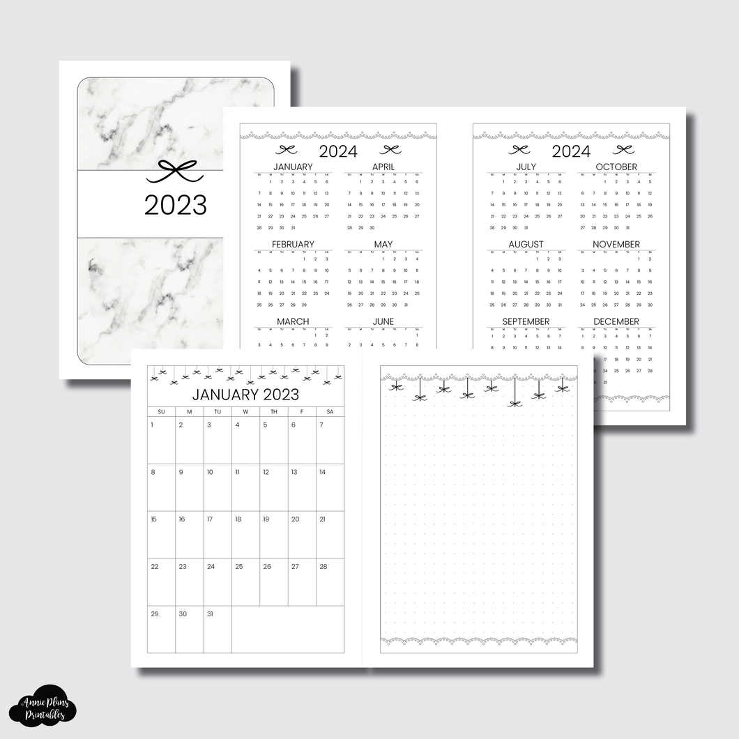 Personal TN Size | 2023 Bow Monthly + Grid Printable Insert