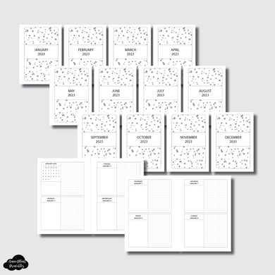 A6 Rings Size | JAN - DEC 2023 GRID Week on 4 Pages Printable Insert