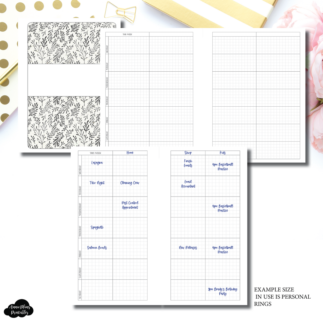 B6 Rings Size | Undated Sectioned Weekly Grid Printable Insert
