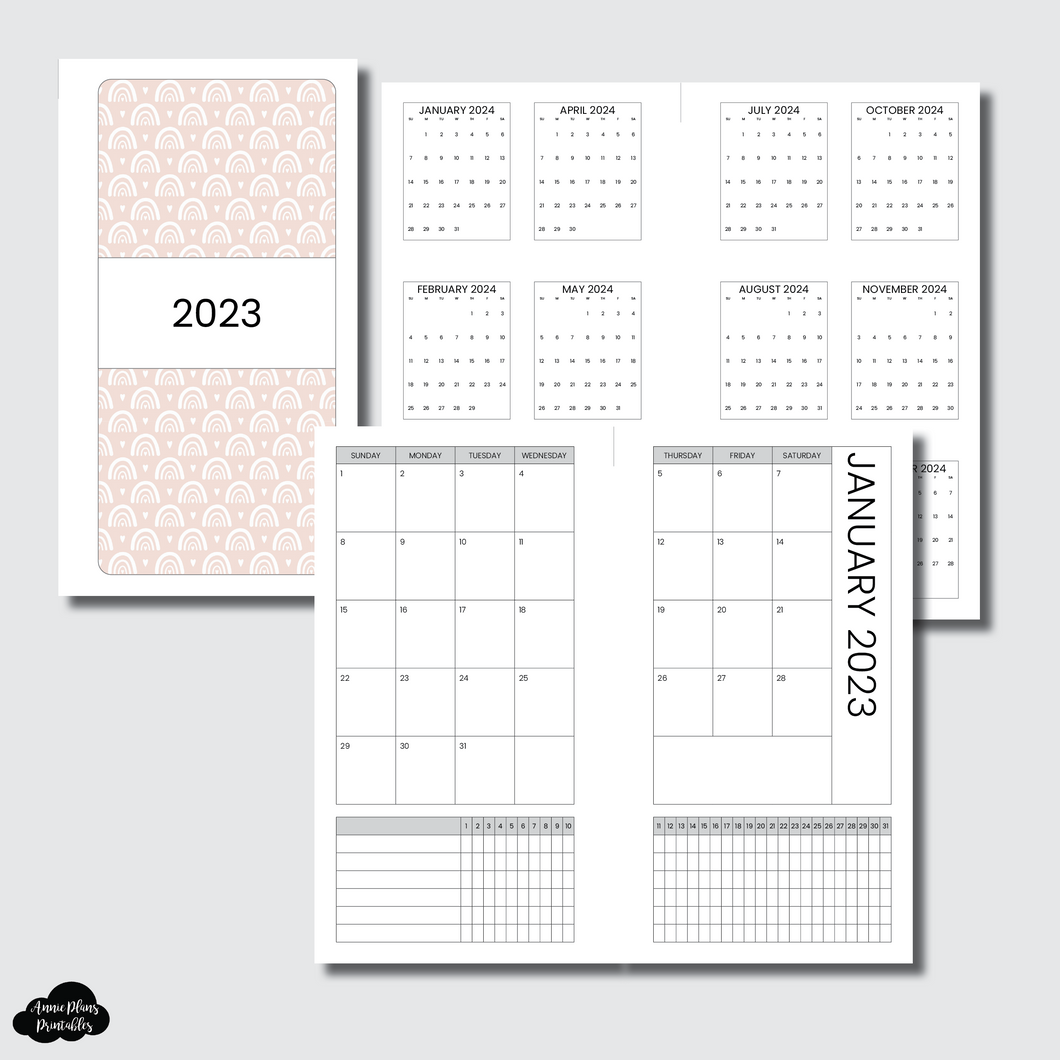 Personal Rings Size | 2023 Monthly Calendar (SUNDAY Start) + TRACKER ON 2 PAGES PRINTABLE INSERT