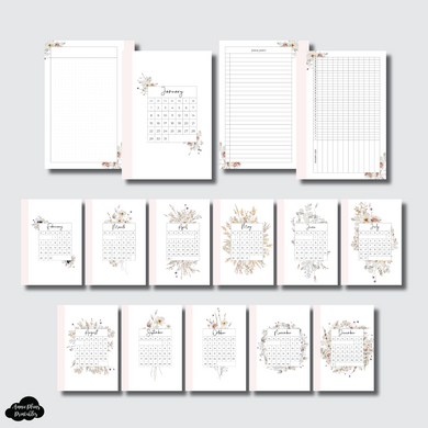 A6 Rings Size | 2023 Floral Monthly Dashboards Printable Insert