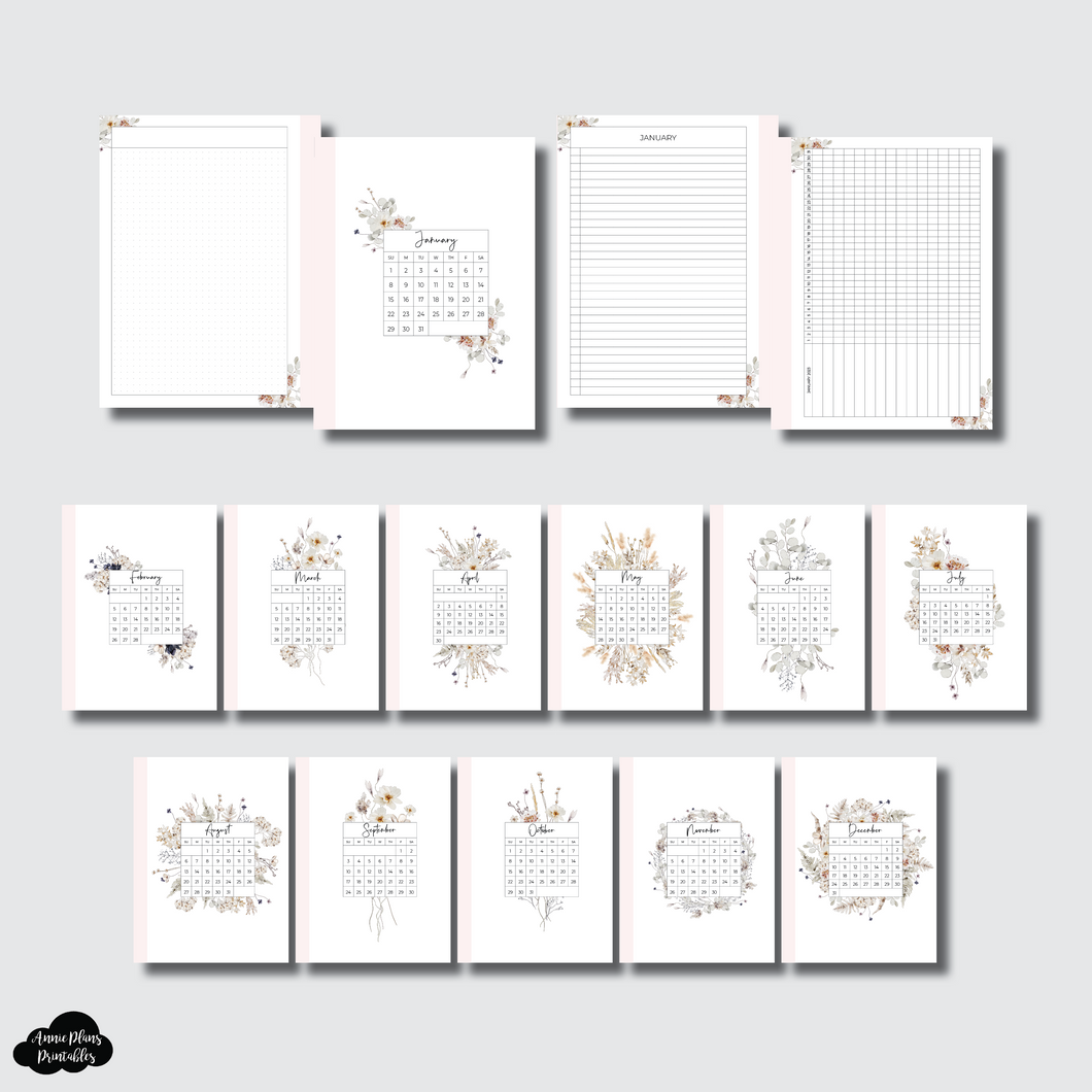 B6 Rings Size | 2023 Floral Monthly Dashboards Printable Insert