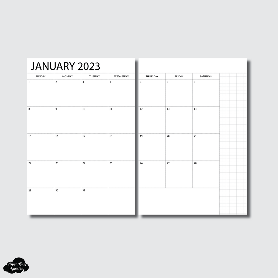 A5 Notebook Size | 2023 Monthly Printable Insert