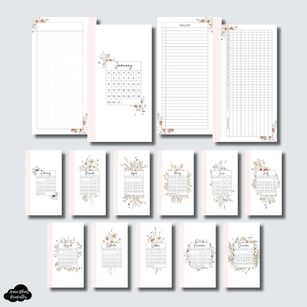 Personal Rings Size | 2023 Floral Monthly Dashboards Printable Insert