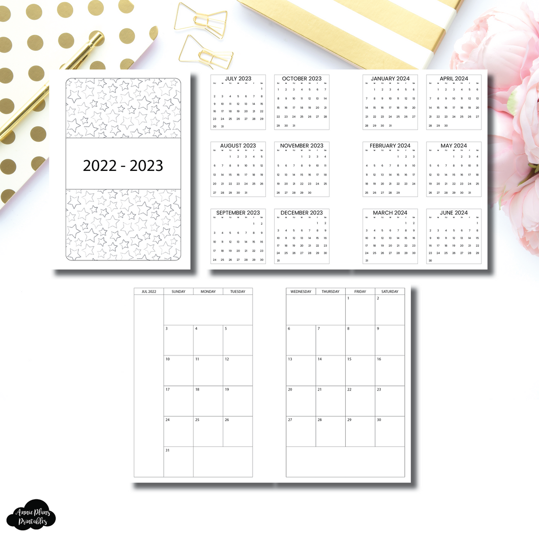 A5 Wide Rings Size | 2022-2023 Minimalist Academic Monthly Calendar (SUNDAY Start) PRINTABLE INSERT