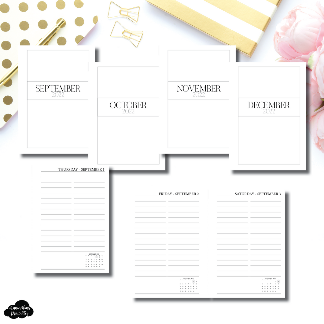 A6 Rings Size | SEPTEMBER - DECEMBER 2022 LINED (UNTIMED) Daily Layout Printable Insert