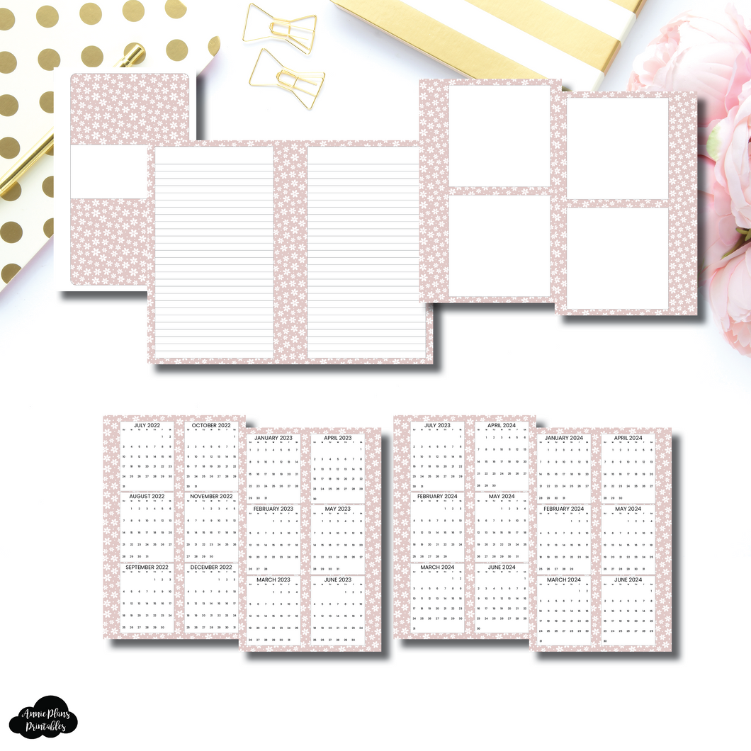 FC Rings Size | Cute Blooms 3 in 1: 2022 - 2024 Academic Yearly Overviews + Sticky Note Dashboard + Lined Printable Insert