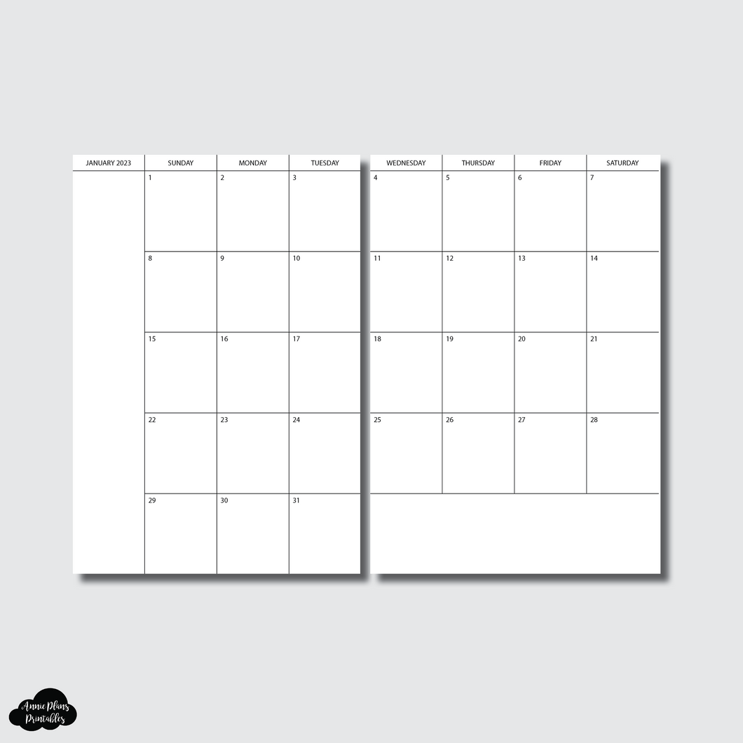 A5 Notebook Size | 2023 Minimalist Monthly Printable Insert