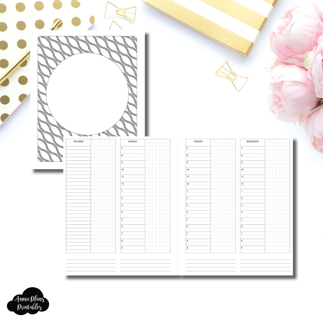 A5 Wide Rings Size |  Simple Undated Timed Week on 4 Page Printable Insert