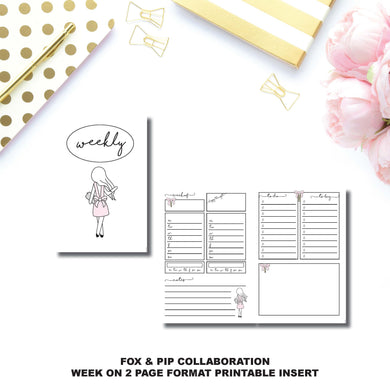 A6 TN Size | FOX&PIP Collaboration - Week on 2 Page Printable Insert ©