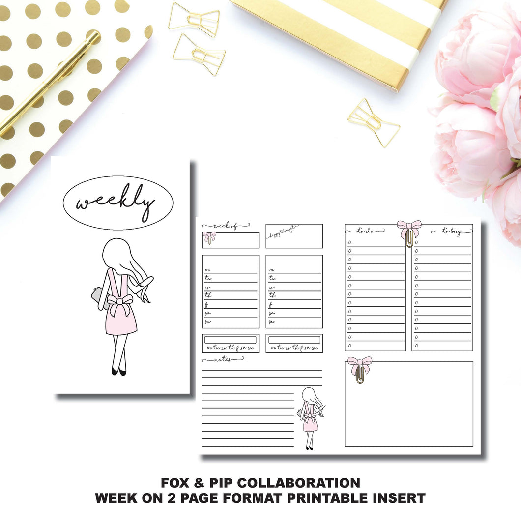 CAHIER TN Size | FOX&PIP Collaboration - Week on 2 Page Printable Insert ©