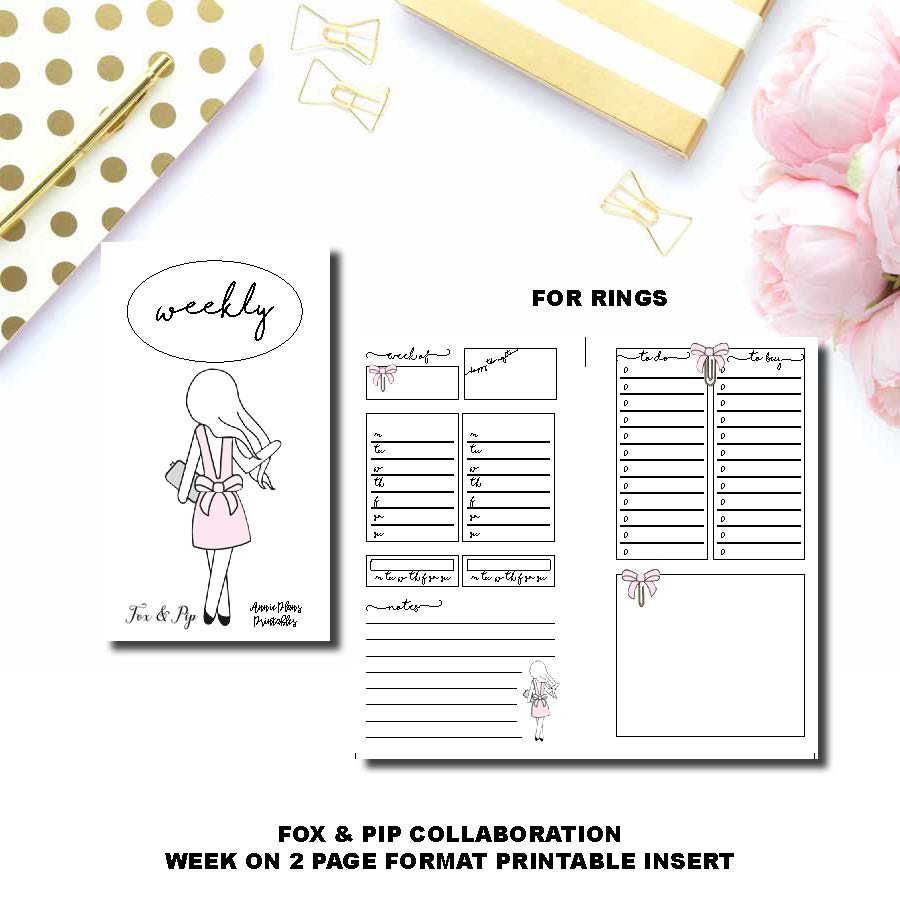 Half Letter Rings Size | FOX&PIP Collaboration - Week on 2 Page Printable Insert ©
