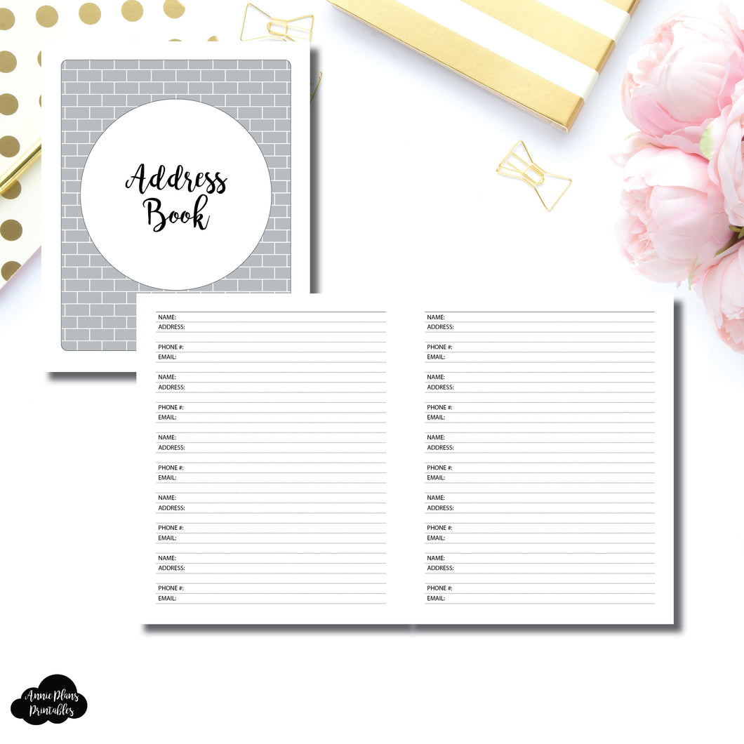 A5 Wide Rings SIZE | Address Book Printable Insert ©