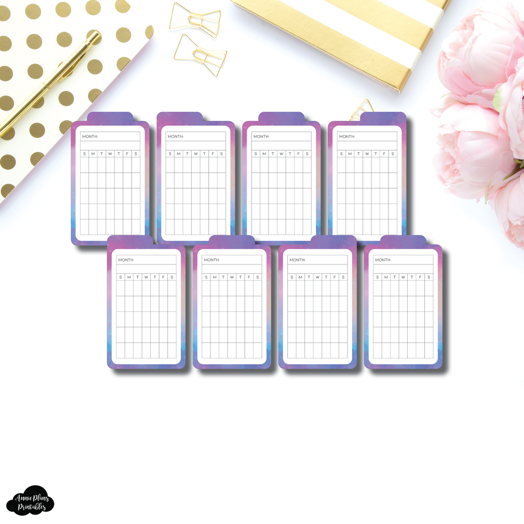 Tab Cards | VERTICAL Undated Monthly Tracker Vibrant Watercolor Tab Card Printable