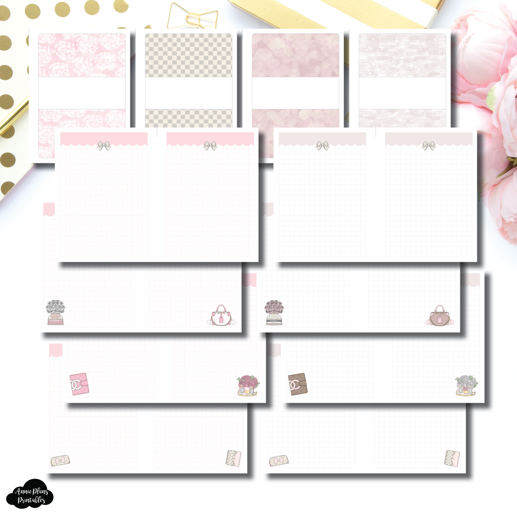 Pocket Plus Rings Size | Pink and Neutral Grid Designer Notes Printable Insert