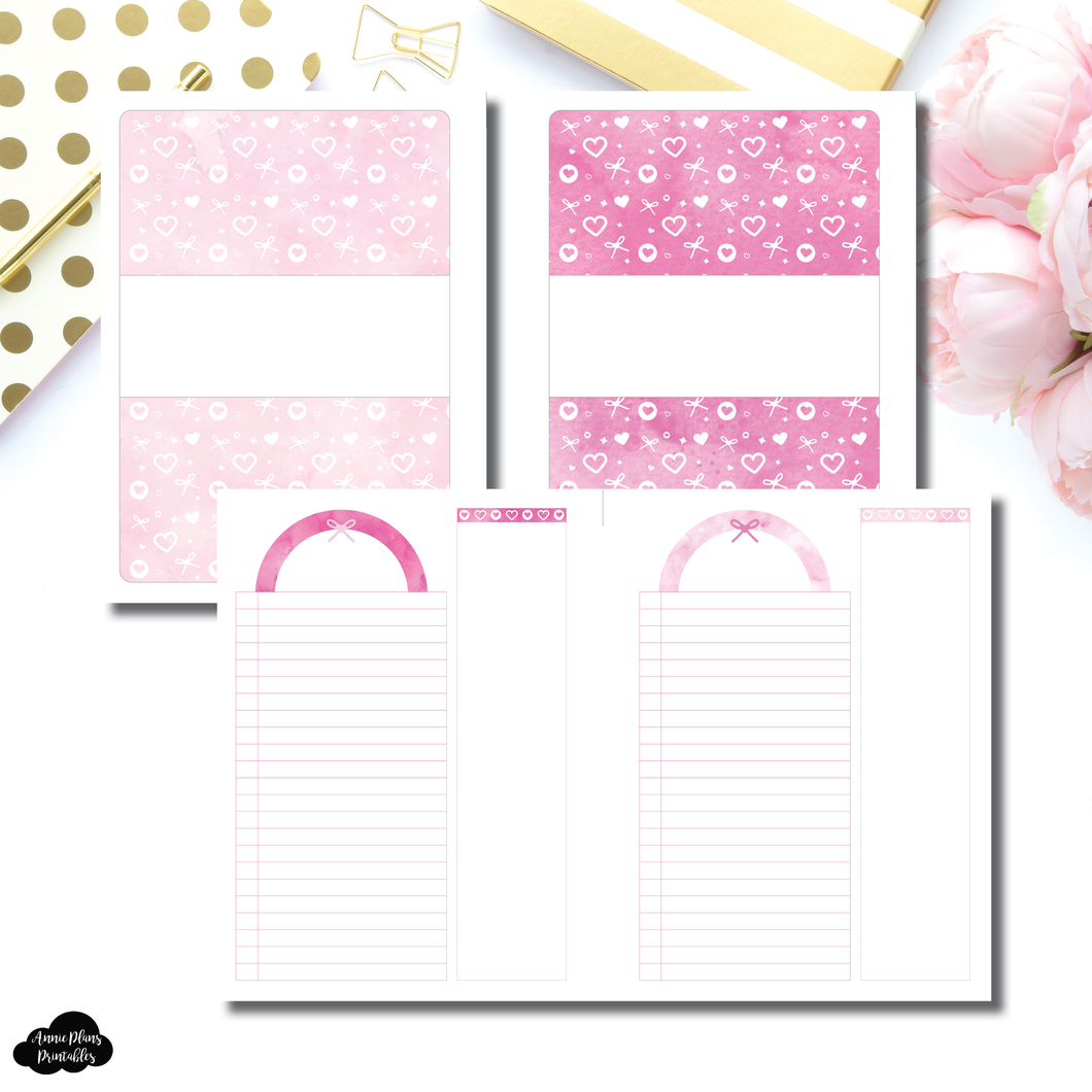 A6 Rings Size | Pink Valentines List/Notes Printable Insert