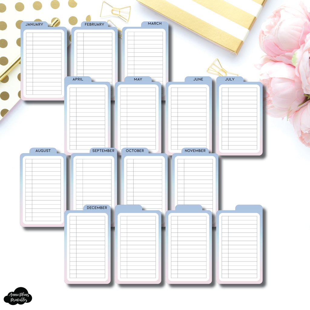 Tab Cards | VERTICAL Monthly List Cotton Candy Tab Card Printable ...