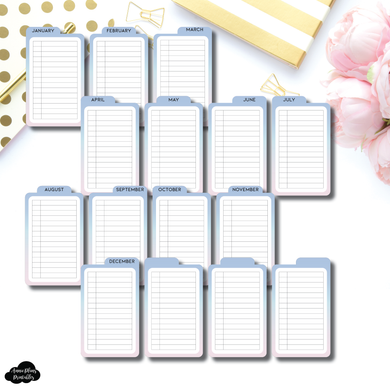 Tab Cards | VERTICAL Monthly List Cotton Candy Tab Card Printable