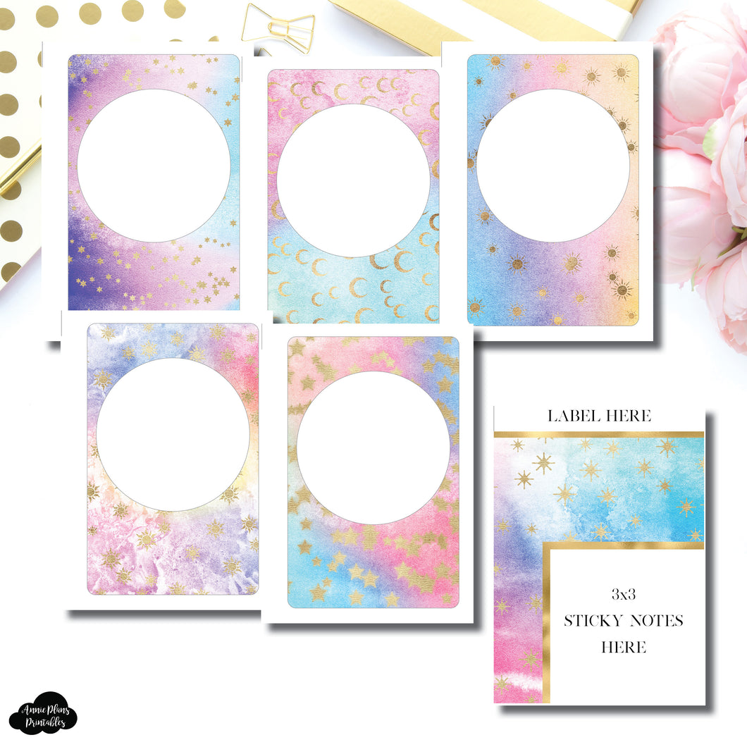 Personal Wide Rings Size | Rainbow Galaxy Blank Covers + Sticky Note Dashboard Printable