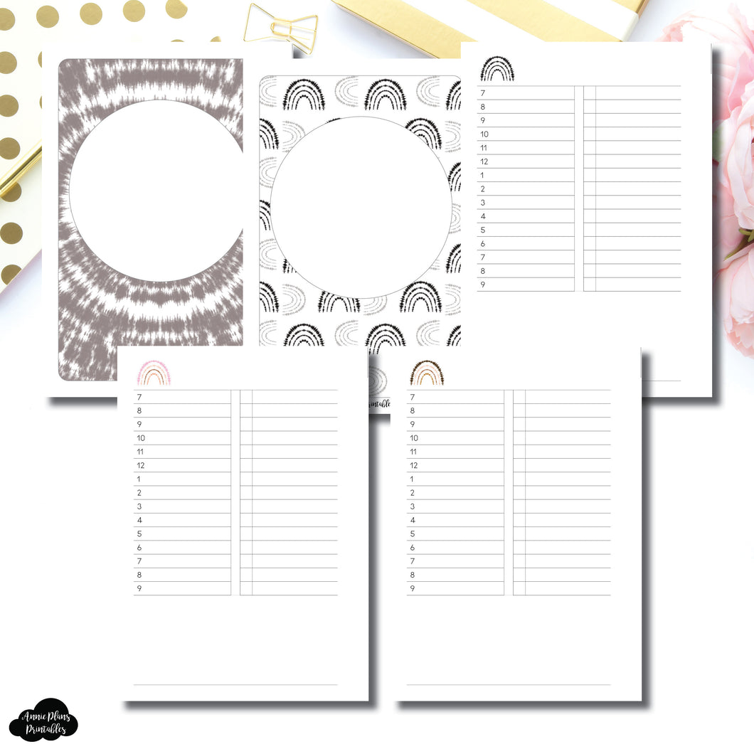 A6 Rings Size | Boho Rainbow Undated Timed Daily Printable Insert