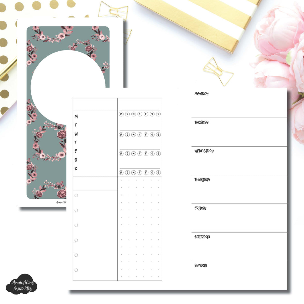 Personal Rings Size | Undated Horizontal Week on 2 Page Layout Printable Insert ©