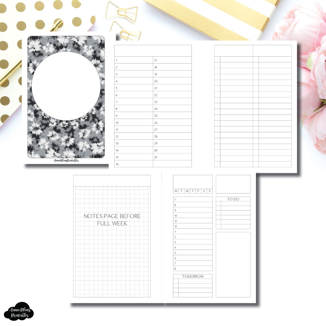 B6 Rings Size | Full Month Undated Structured Daily + Additional Covers Printable Insert ©