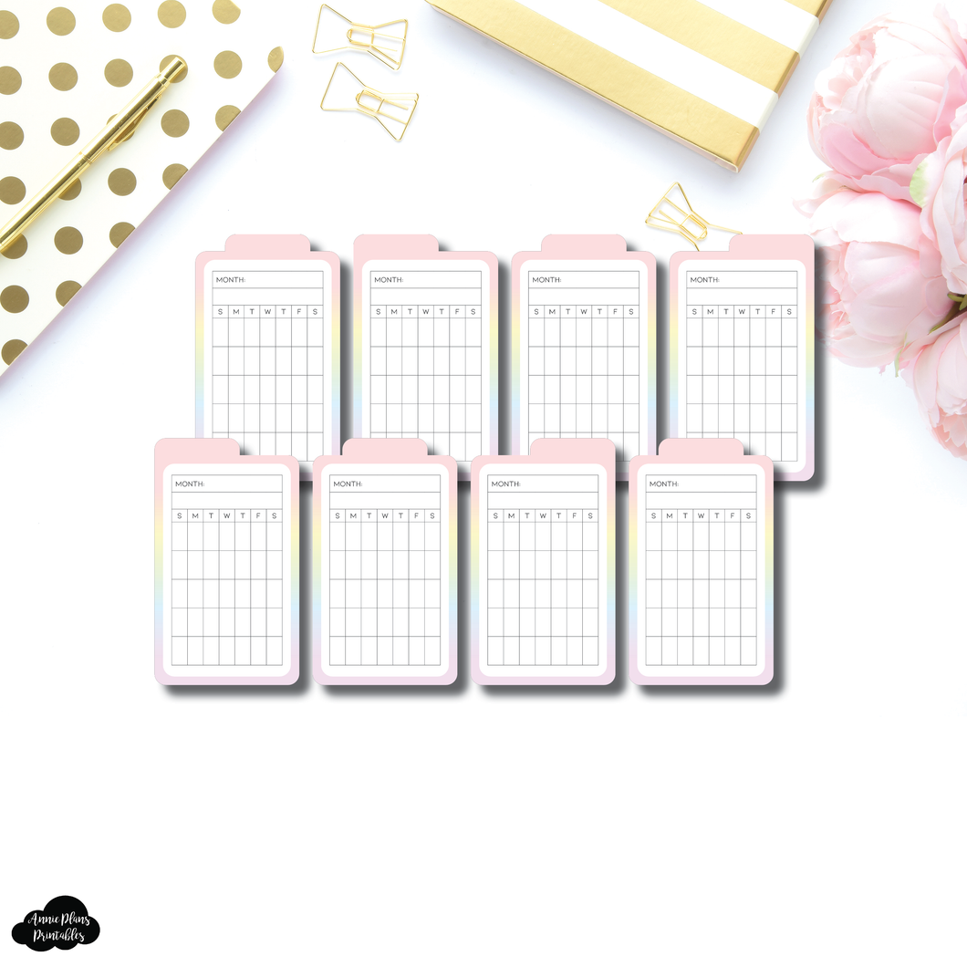 Tab Cards | VERTICAL Undated Monthly Tracker Rainbow Gradient Tab Card Printable