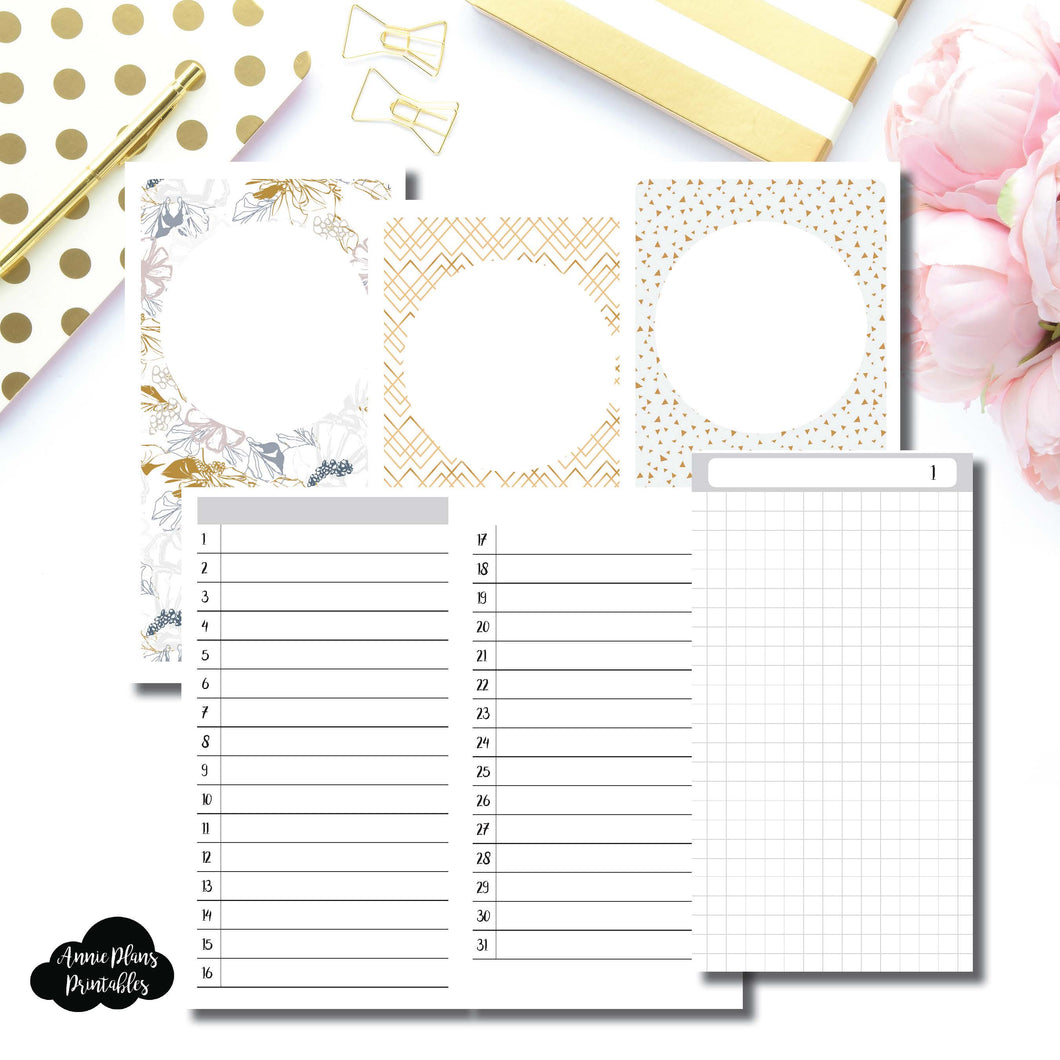 Personal Rings Size  | UNDATED DAILY GRID Printable Insert ©