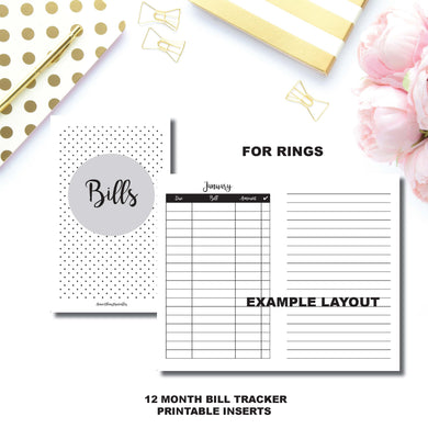 Personal Rings Size | Bill Tracker Printable Insert ©