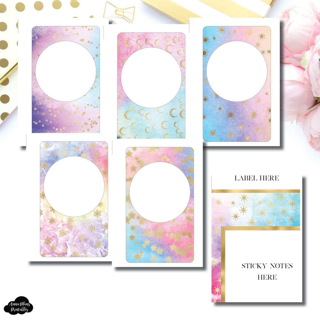 Pocket Rings Size | Rainbow Galaxy Blank Covers + Sticky Note Dashboard Printable