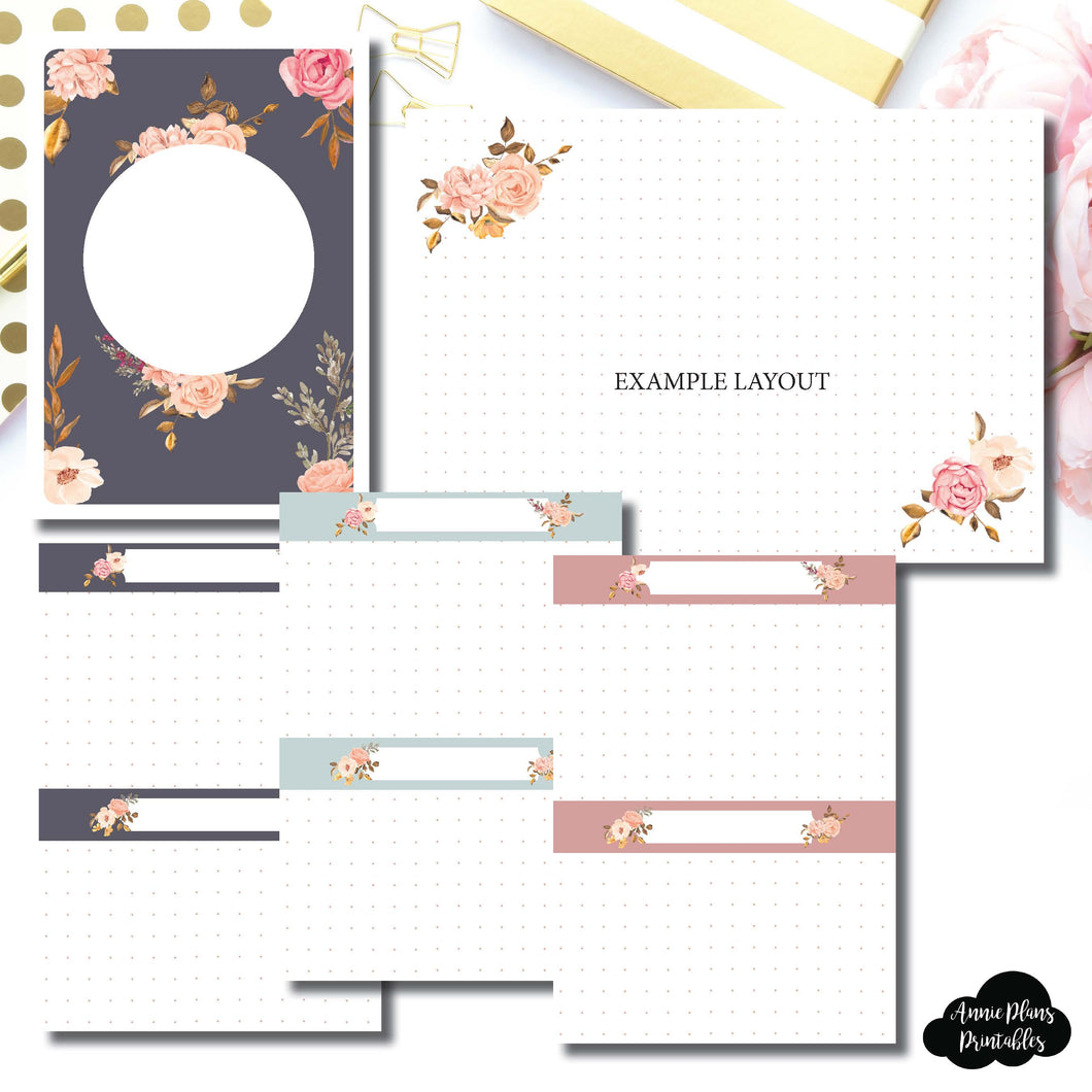 POCKET TN SIZE | Two Lil Bees Rose Gold Floral Dot Grid Printable Insert ©