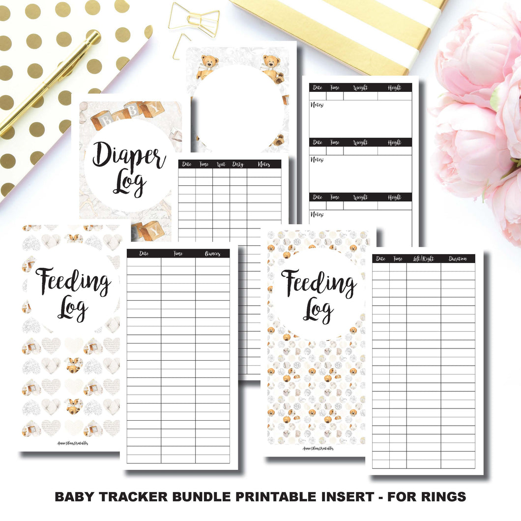 Half Letter Rings Size | Baby Tracker Bundle | Printable Insert ©