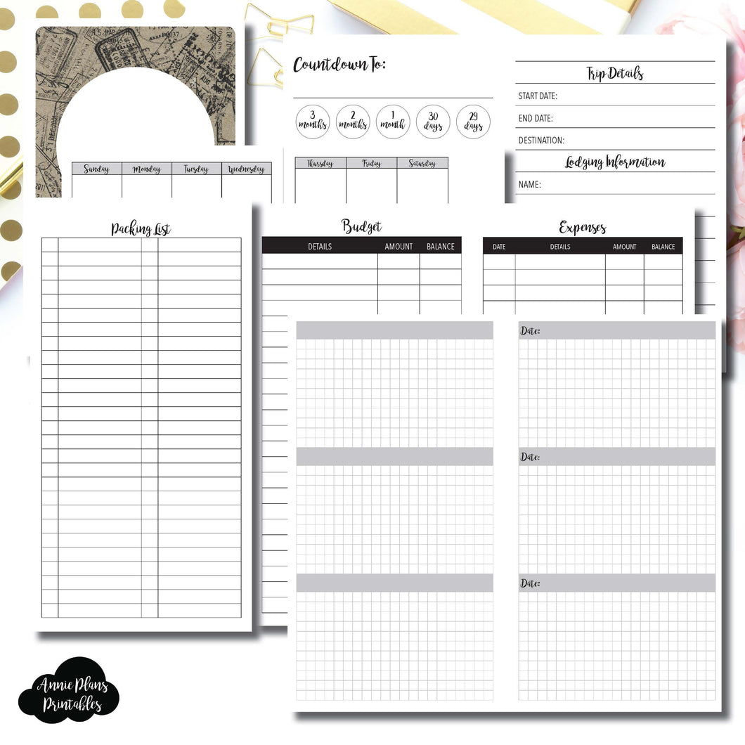 Standard TN Size | Vacation Planning Printable Insert for Travelers Notebook ©