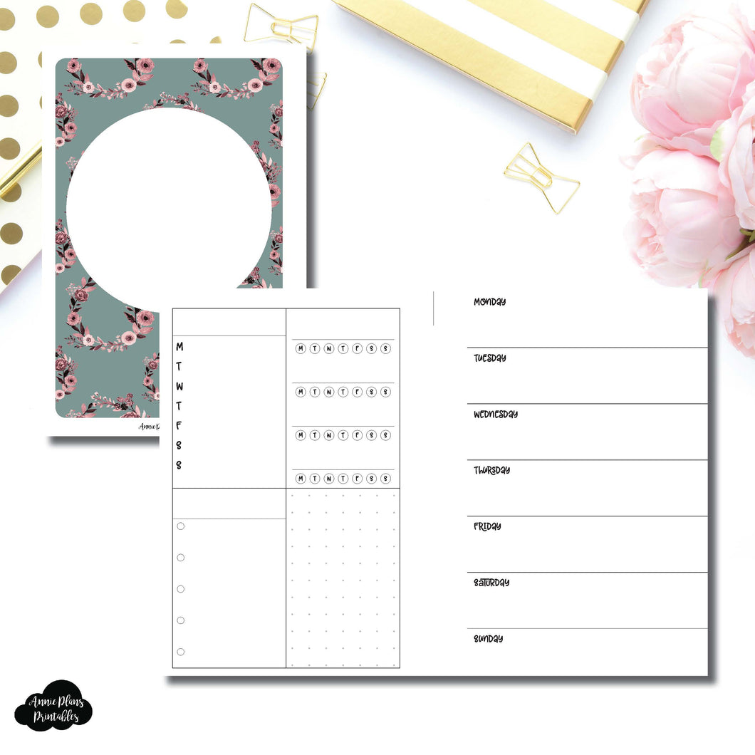 A6 Rings Size | Undated Horizontal Week on 2 Page Layout Printable Insert ©