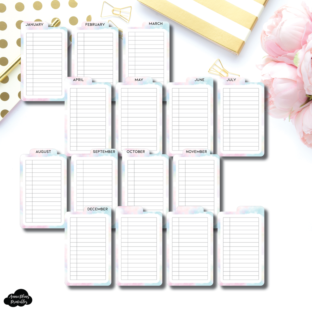 Tab Cards | VERTICAL Monthly List Dreamy Clouds Tab Card Printable ...
