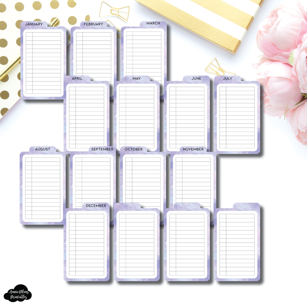 Tab Cards | VERTICAL Monthly List Galaxy Tab Card Printable