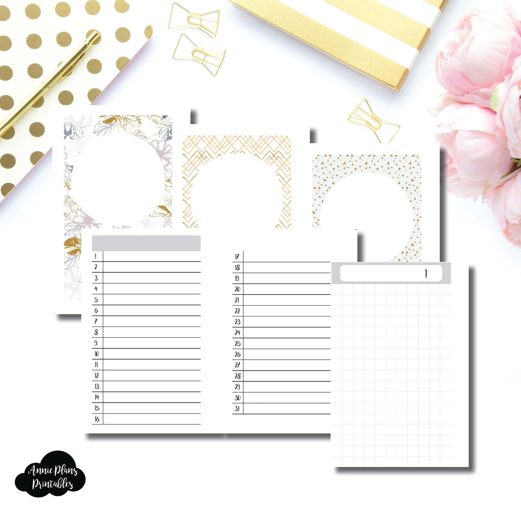 Pocket Rings Size  | UNDATED DAILY GRID Printable Insert ©