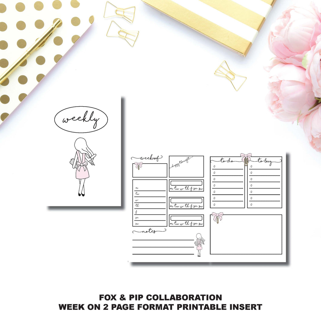 Micro TN Size | FOX&PIP Collaboration - Week on 2 Page Printable Insert ©