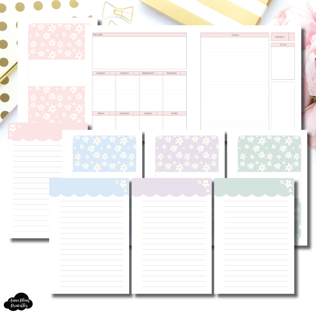 A5 Wide Rings Size | Spring Daisies Daily + Lined Notes Printable Insert