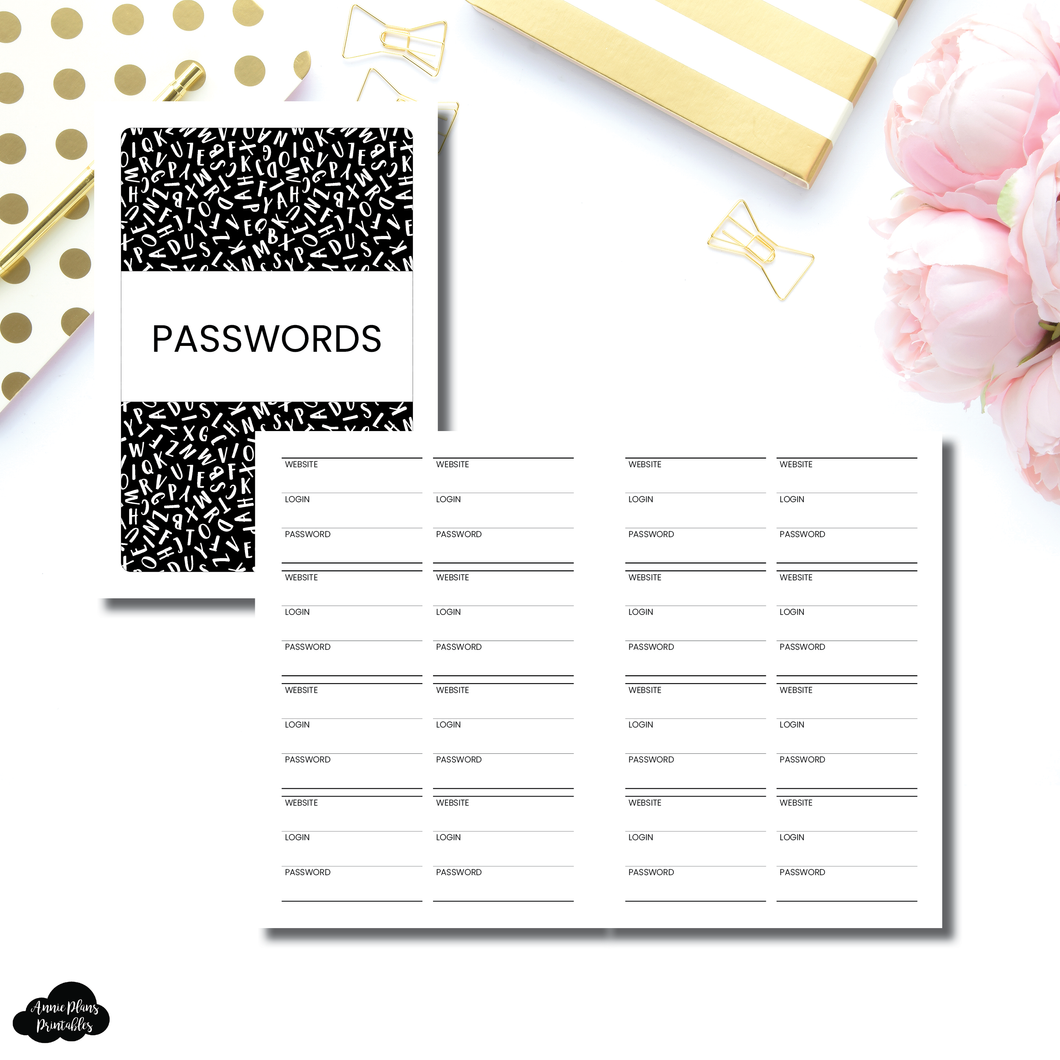 A5 Rings SIZED | PASSWORD TRACKER Printable Insert