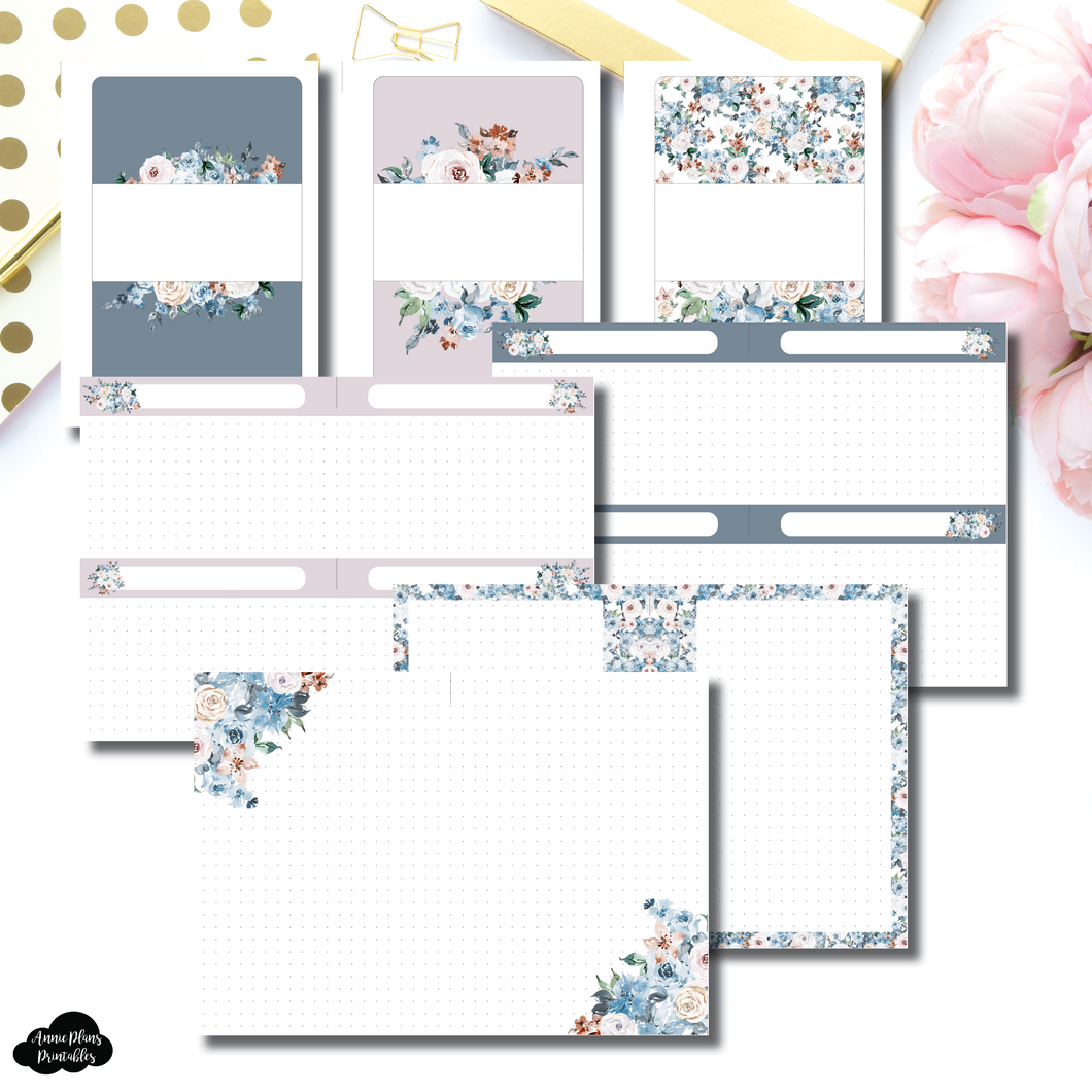 A5 Wide Rings Size | Neutral Floral Dot Grid Printable Insert