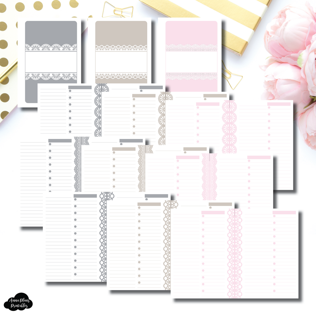 A6 Rings Size | Lace Productivity Notes Printable Insert